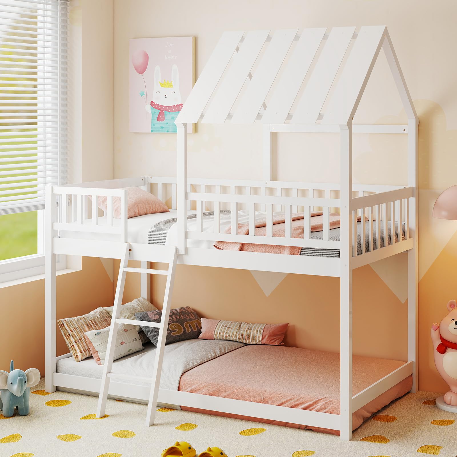 Twin Over Twin House Bunk Bed with Roof