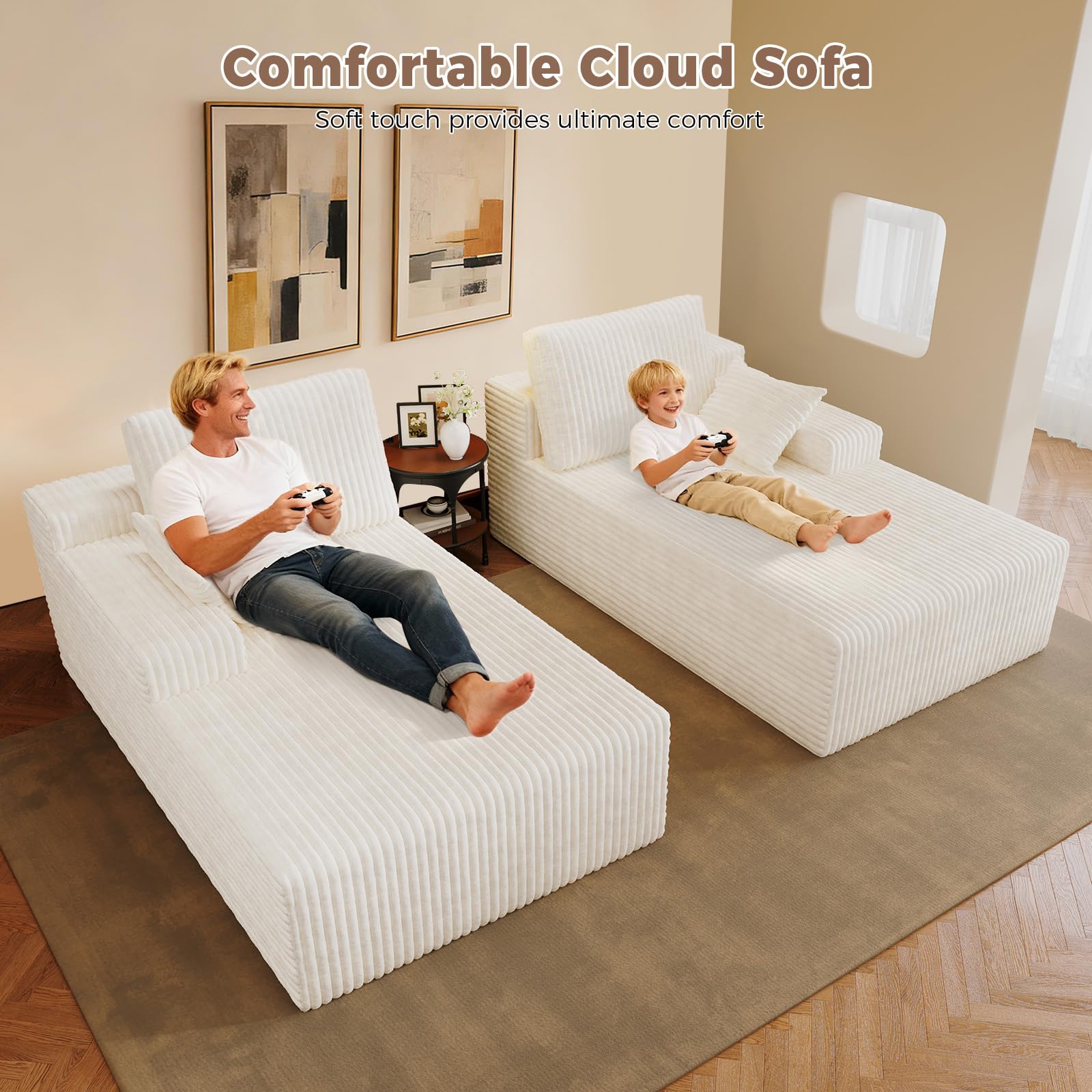 Oversized Chaise Lounge Sofa with Pillows