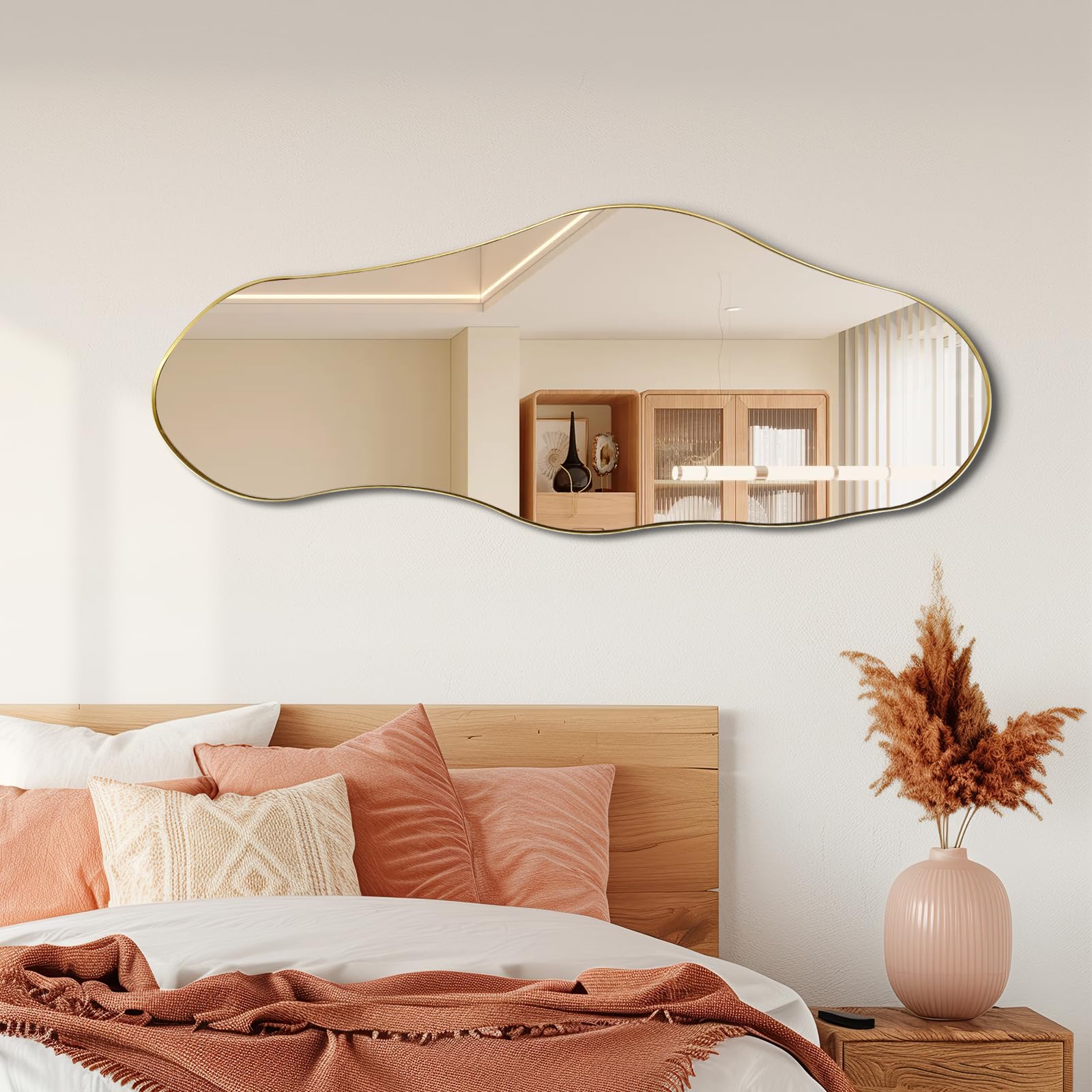 Large Asymmetrical Mirror 55x22 Gold Metal Frame