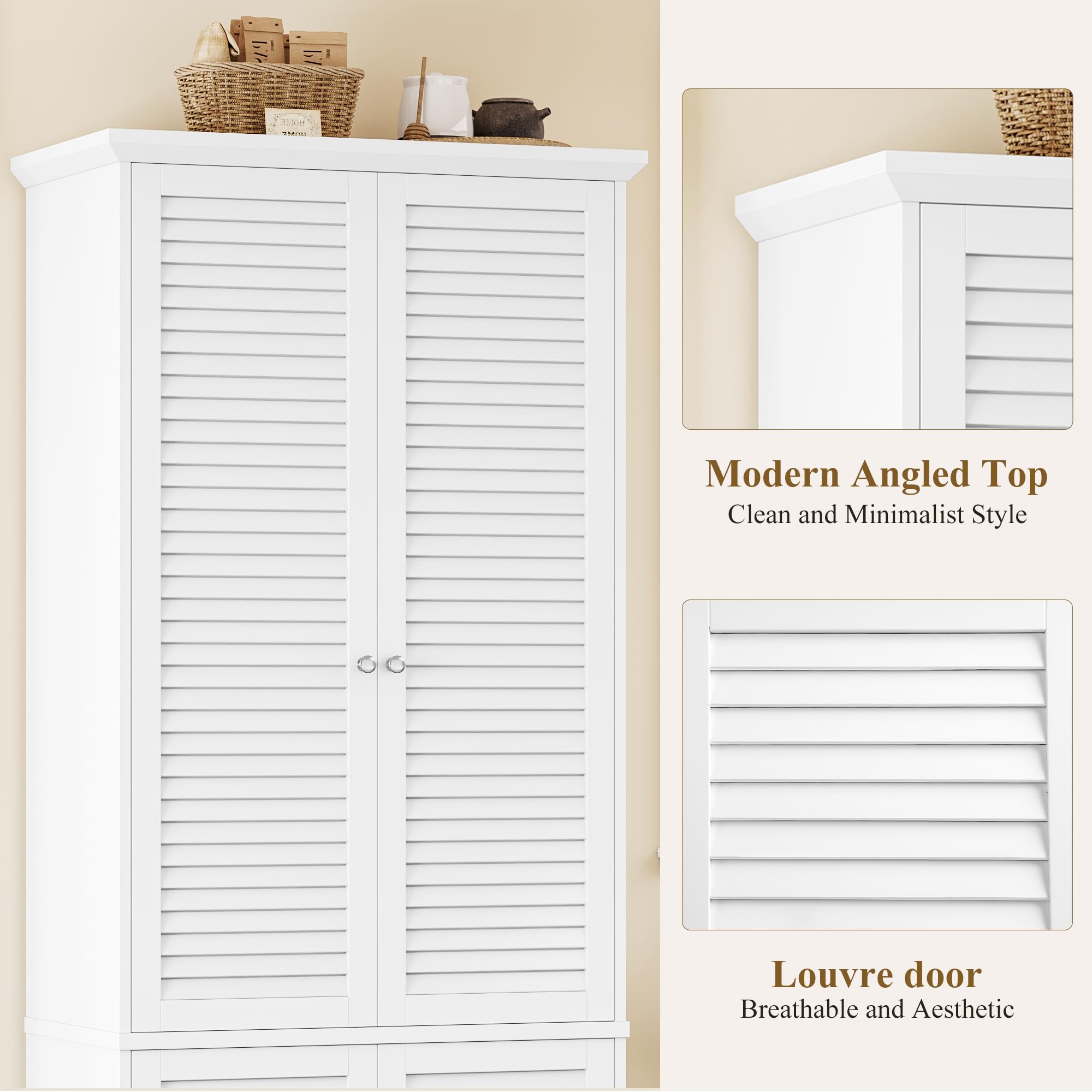 Tall Kitchen Pantry Cabinet with Shutter Doors