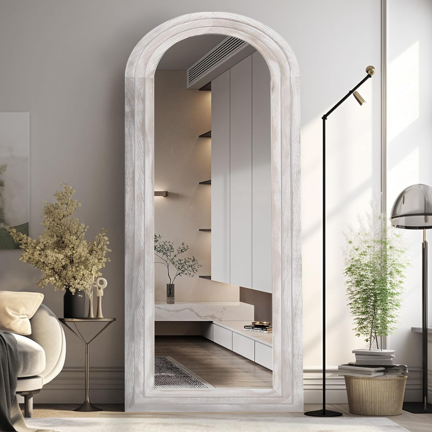 Arched Full Length Mirror with Solid Wood Frame