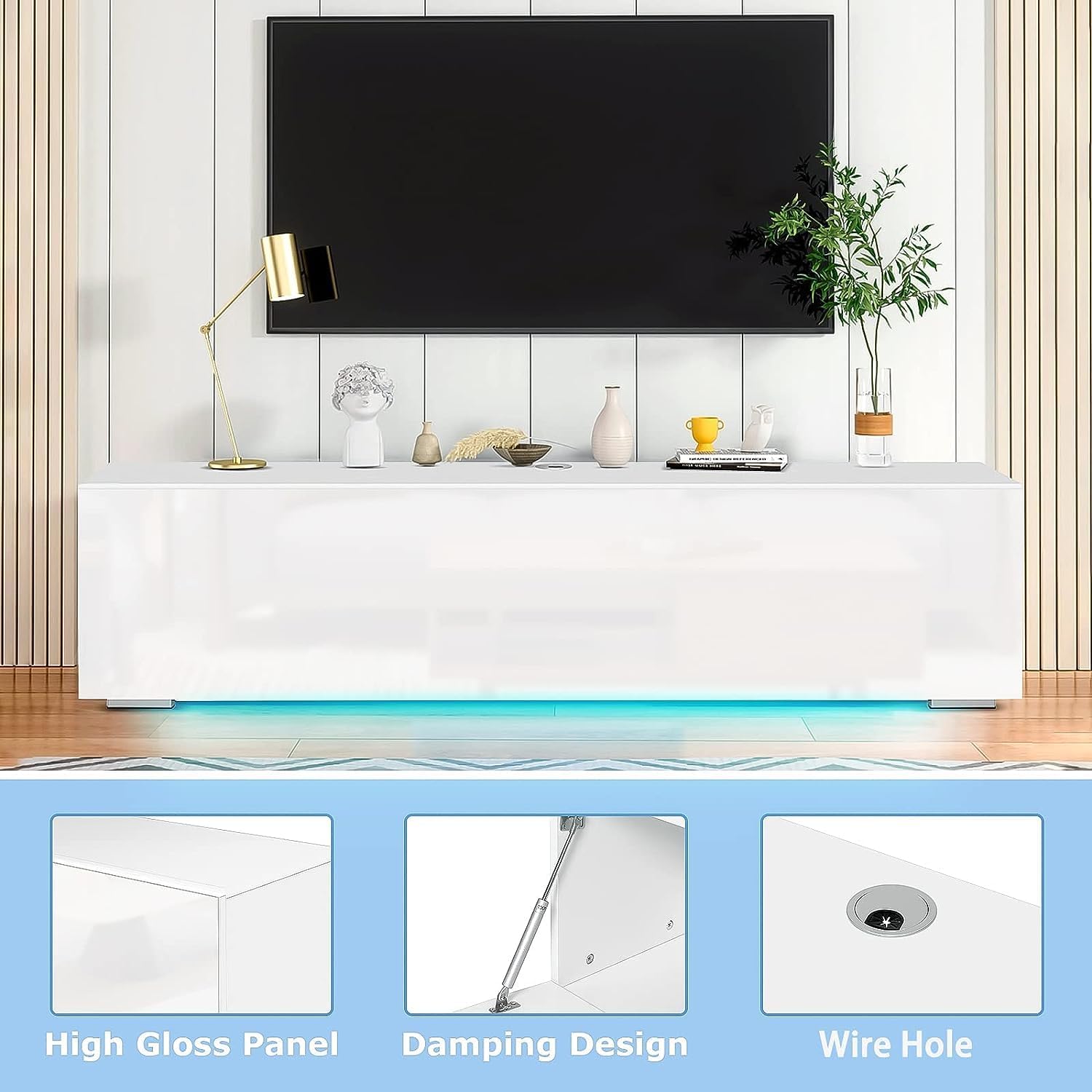 Floating TV Stand with LED - 63 Inch Wall Mounted Entertainment Center