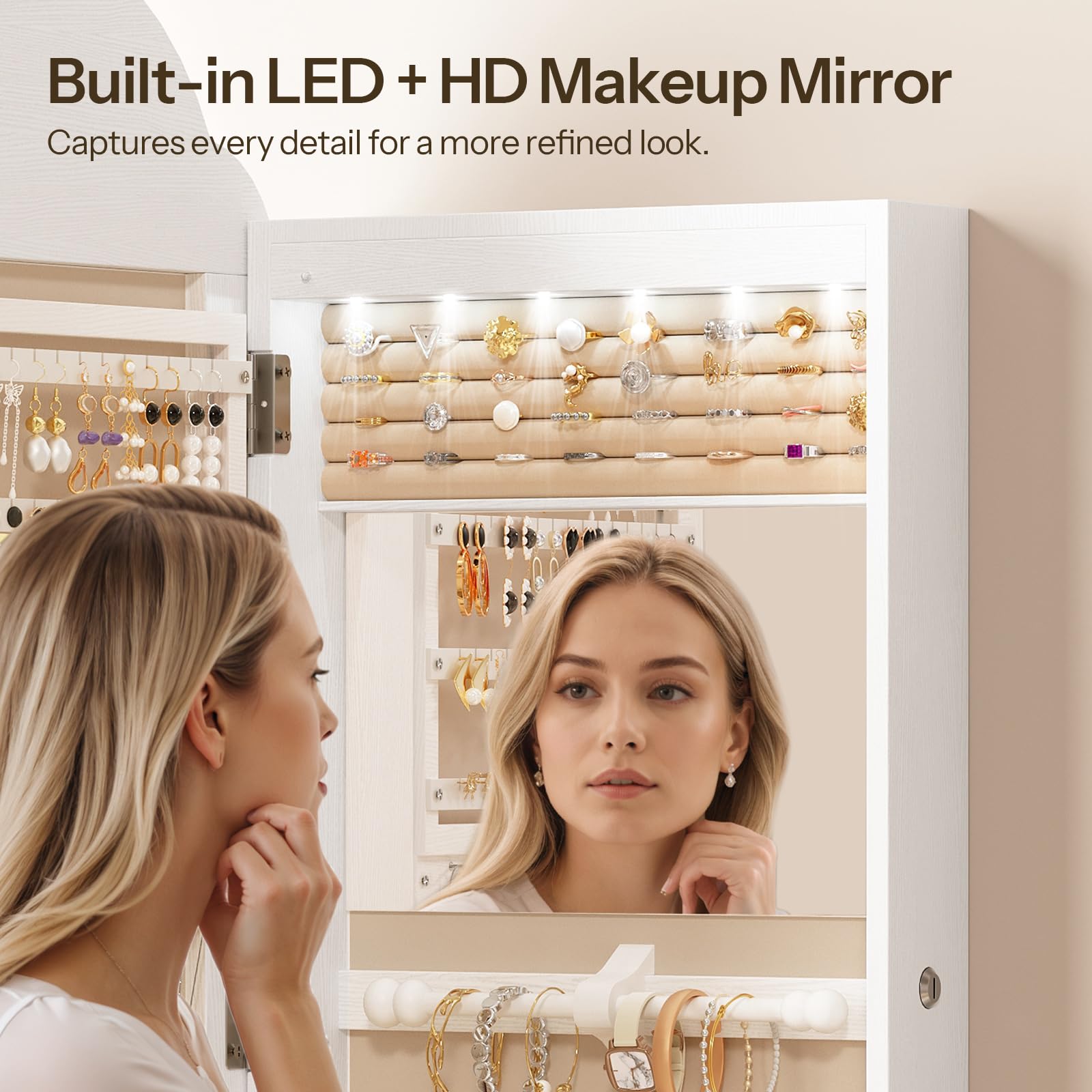 Wide LED Jewelry Cabinet with Mirror