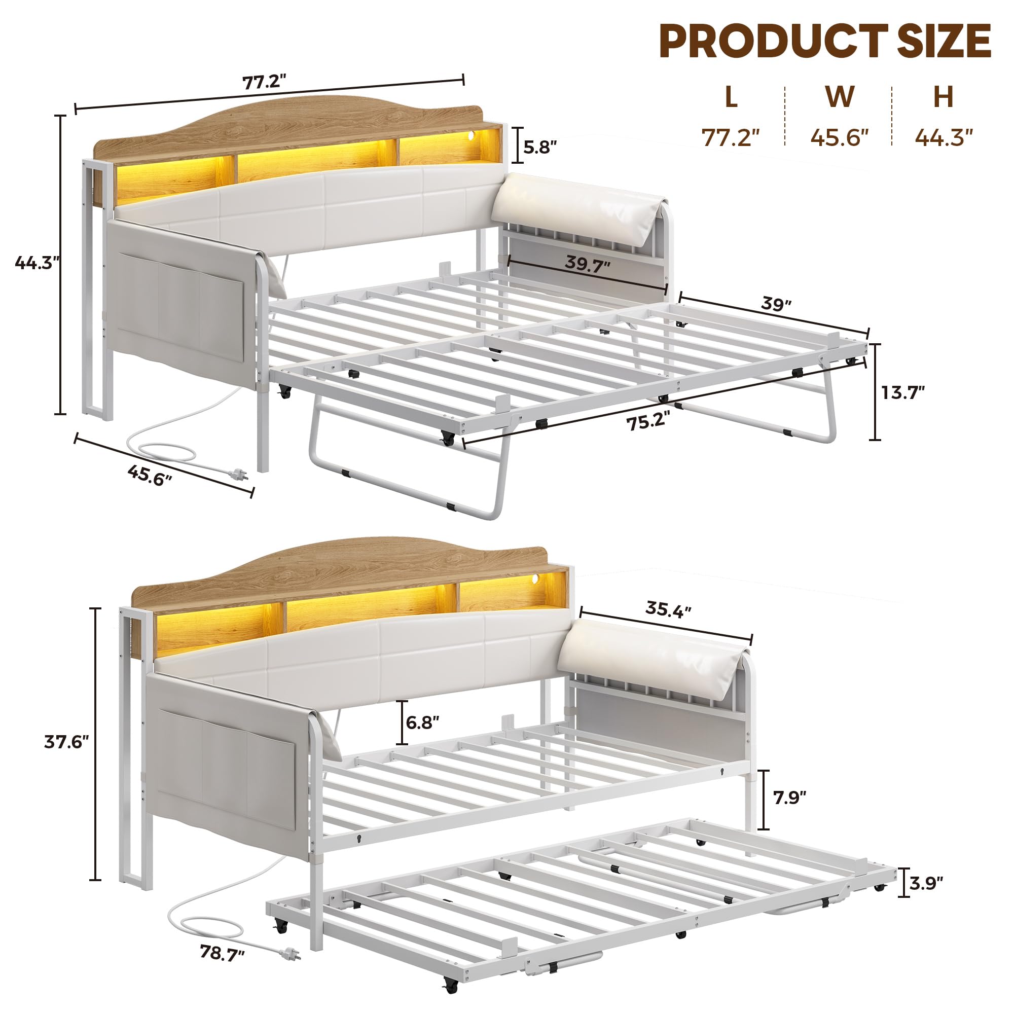 Twin Daybed with Trundle and Bookcase Headboard