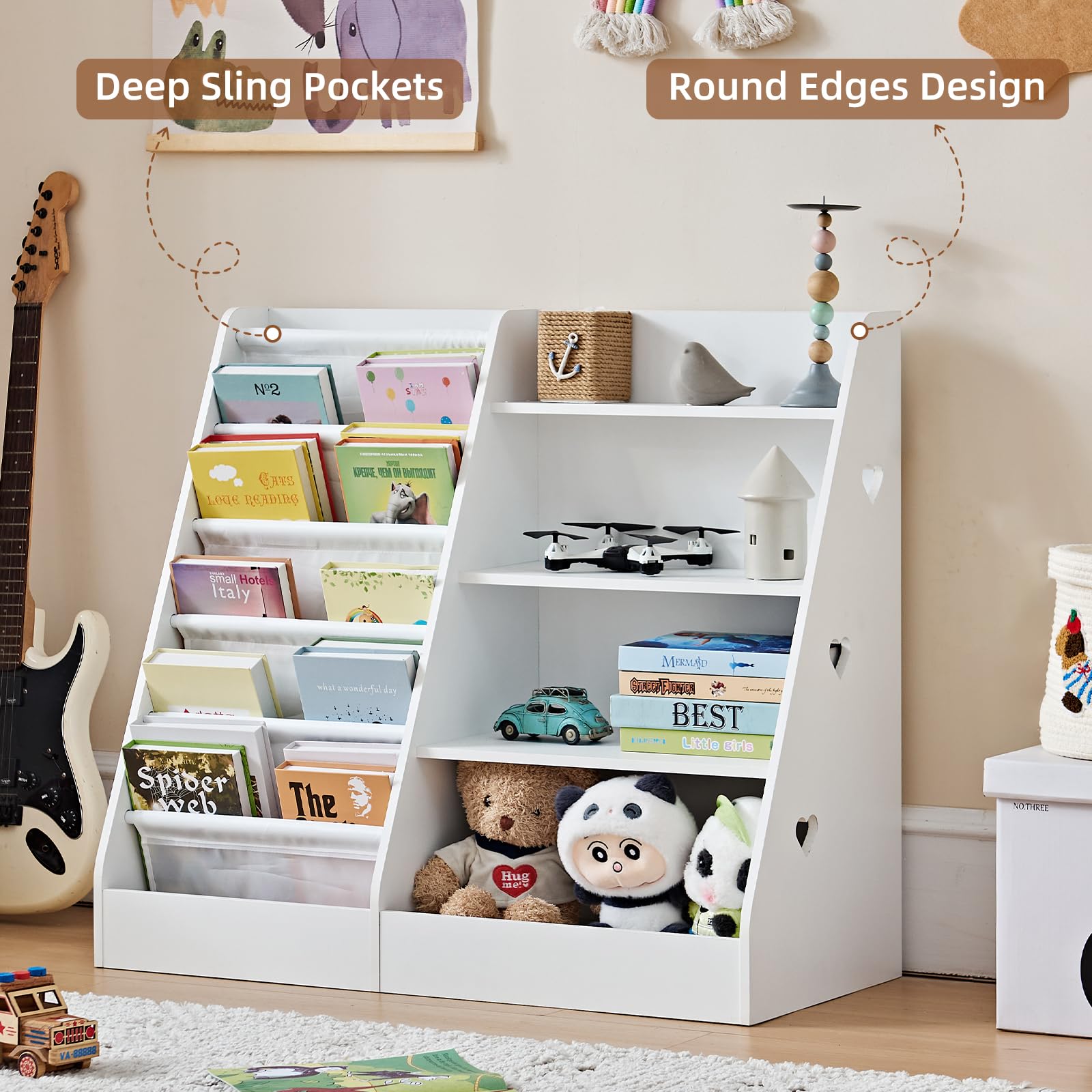 4 Tier Kids Bookshelf with Storage