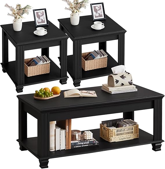 Farmhouse Coffee Table Set 3 Piece with End Tables