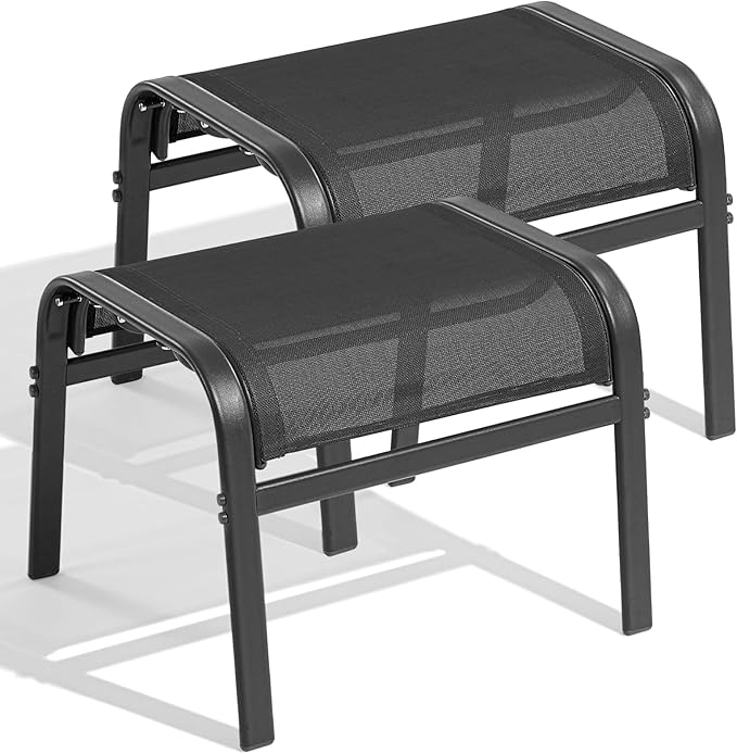 Outdoor Ottoman Footrest Set of 2 - Textilene Fabric with Metal Frame