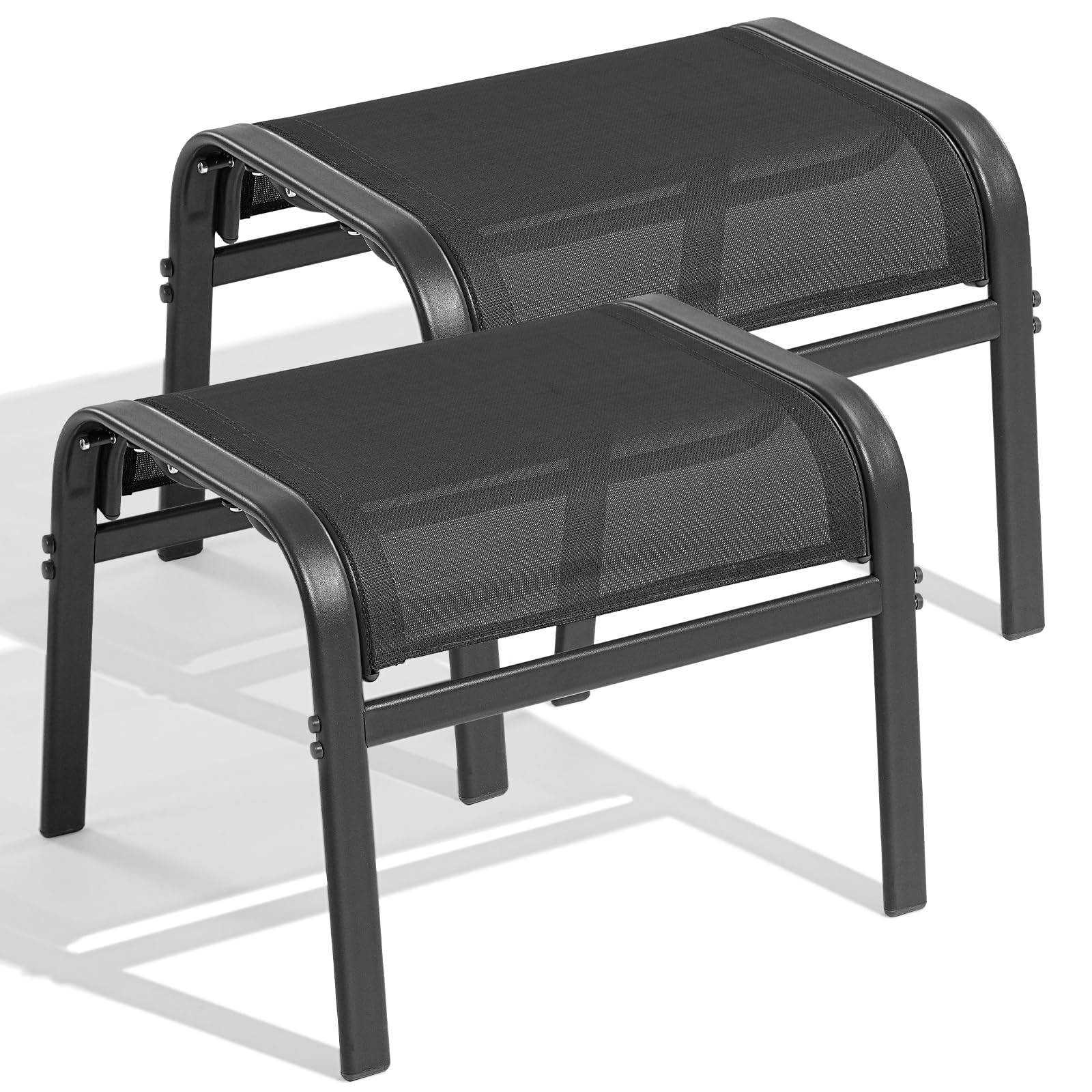 Outdoor Ottoman Footrest Set of 2 - Textilene Fabric with Metal Frame
