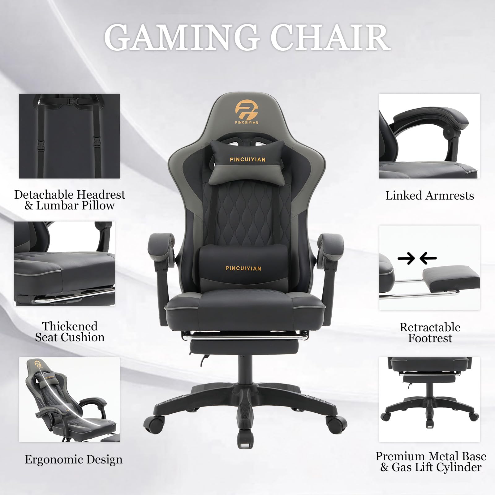Ergonomic Gaming Chair with Footrest and Lumbar Support