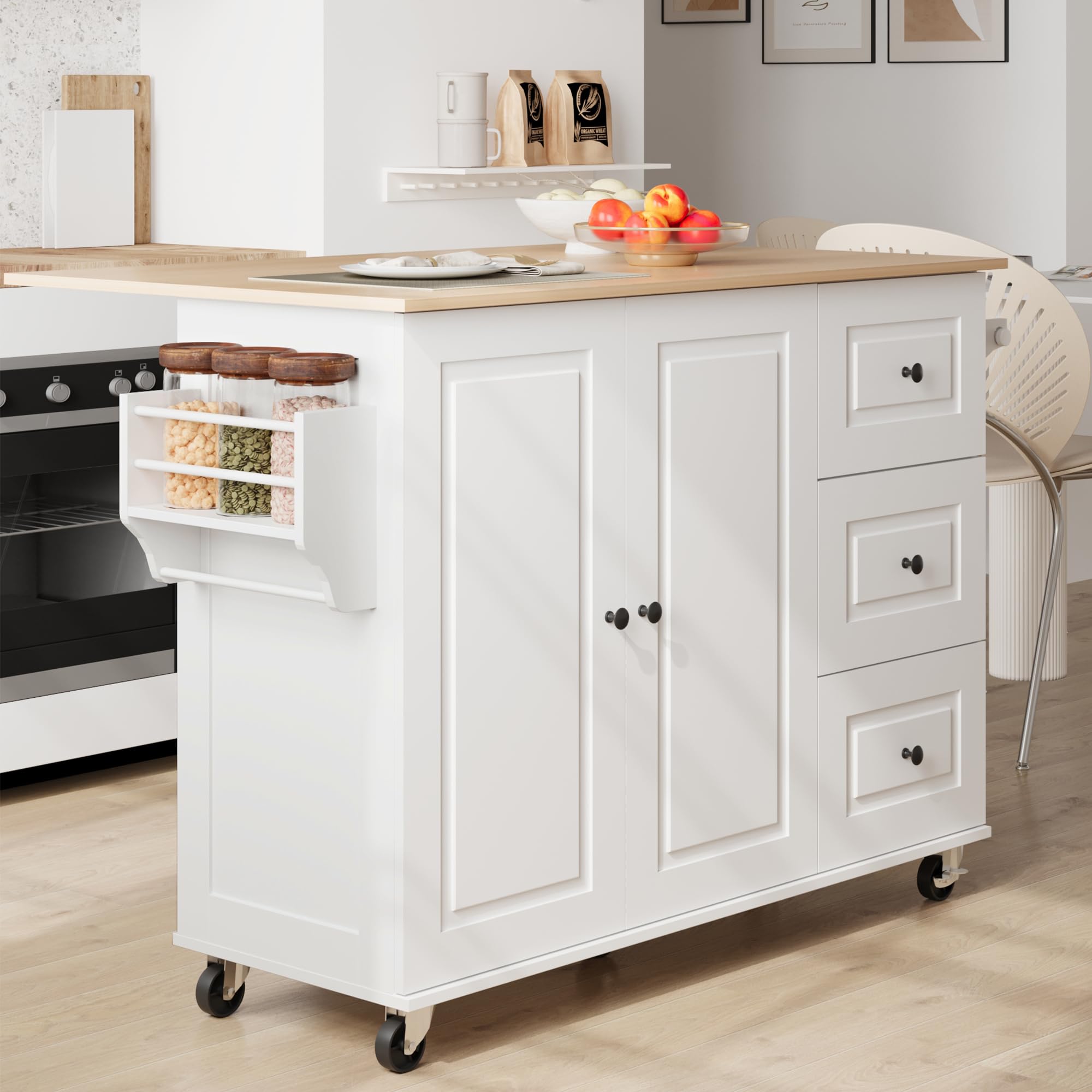 Mobile Kitchen Island with Drop Leaf and Storage