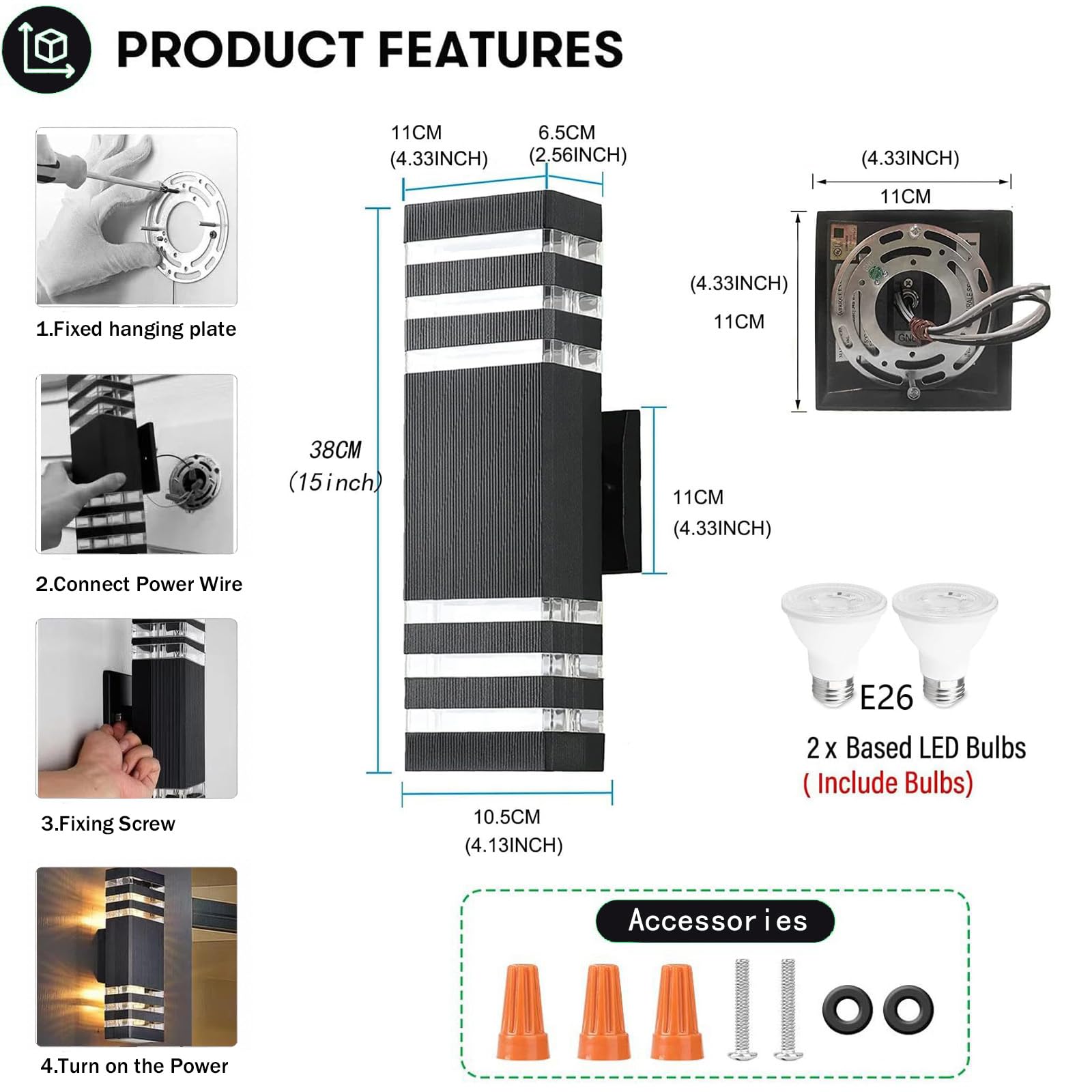 LED Outdoor Wall Light 4-Pack 18W Waterproof