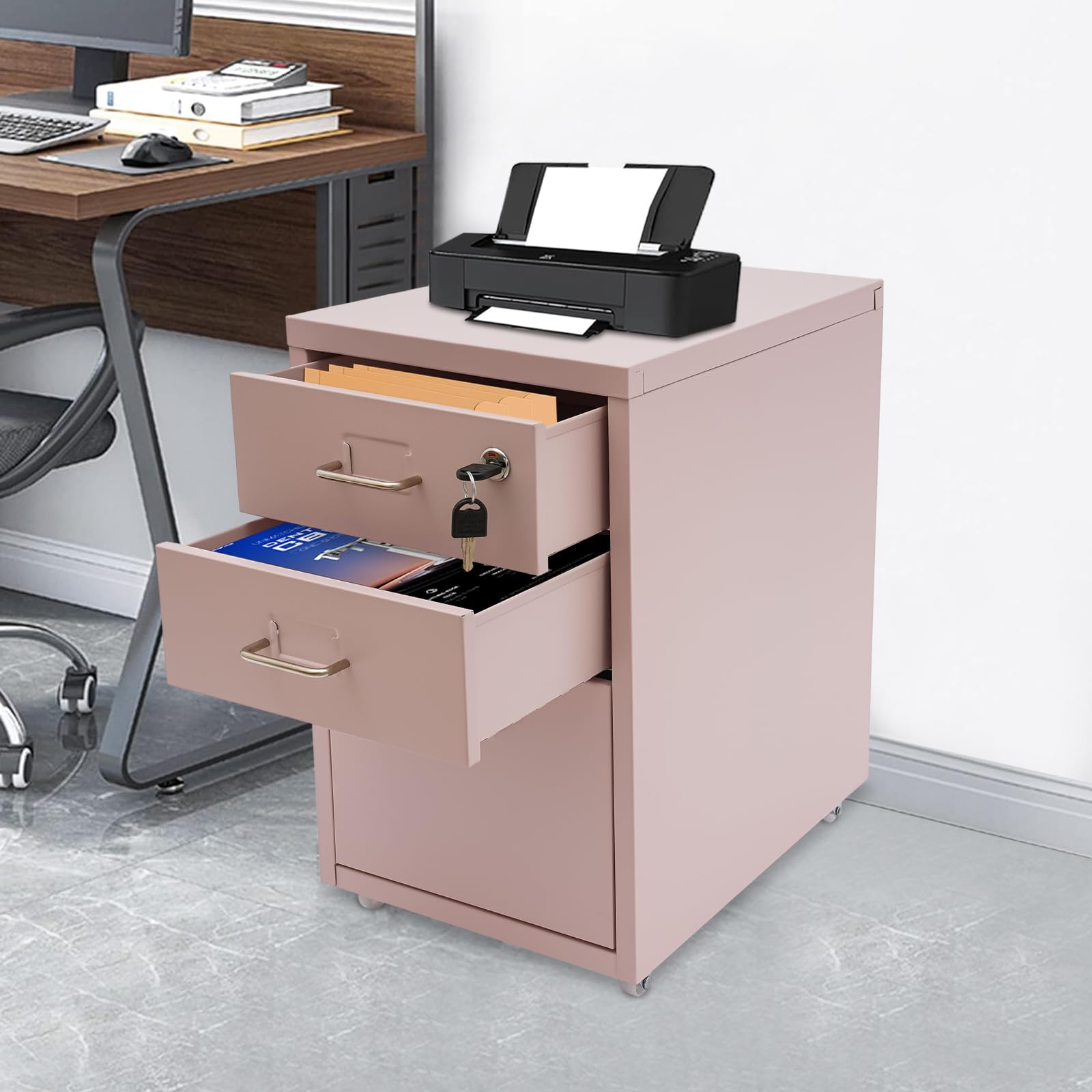 3-Drawer Lockable Mobile File Cabinet