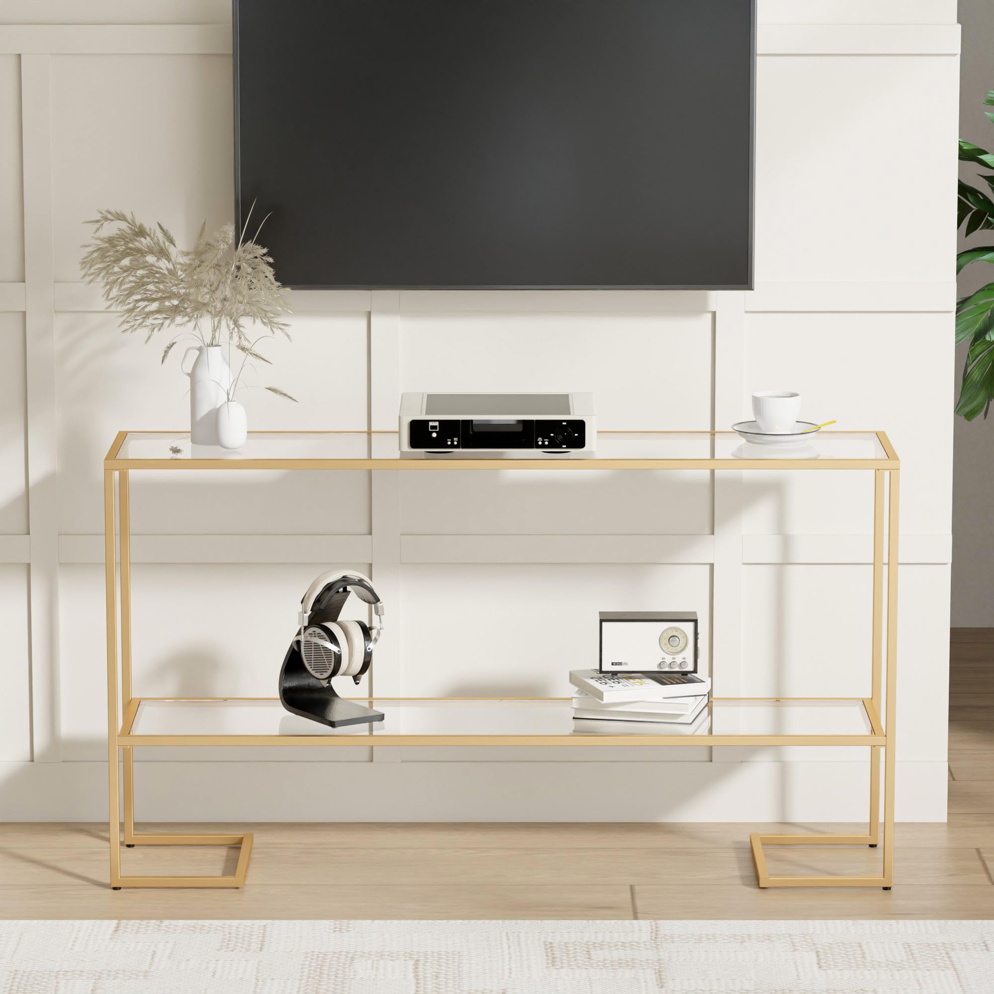 52" Entryway Console Table with Tempered Glass Shelves