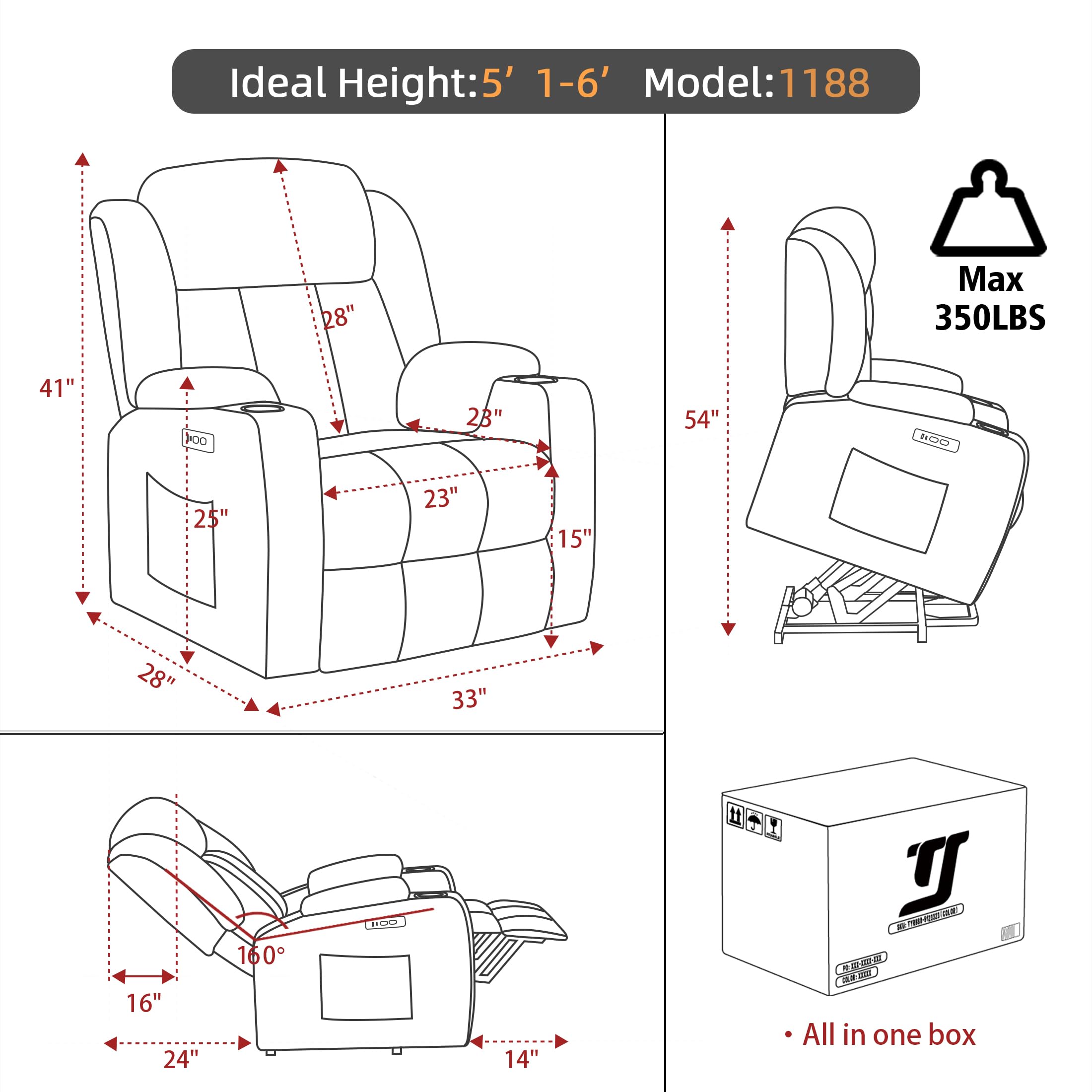 Power Lift Recliner Chair with Massage and Heat