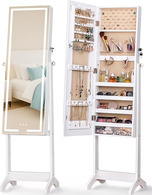 LED Mirror Jewelry Cabinet with Full Length Mirror