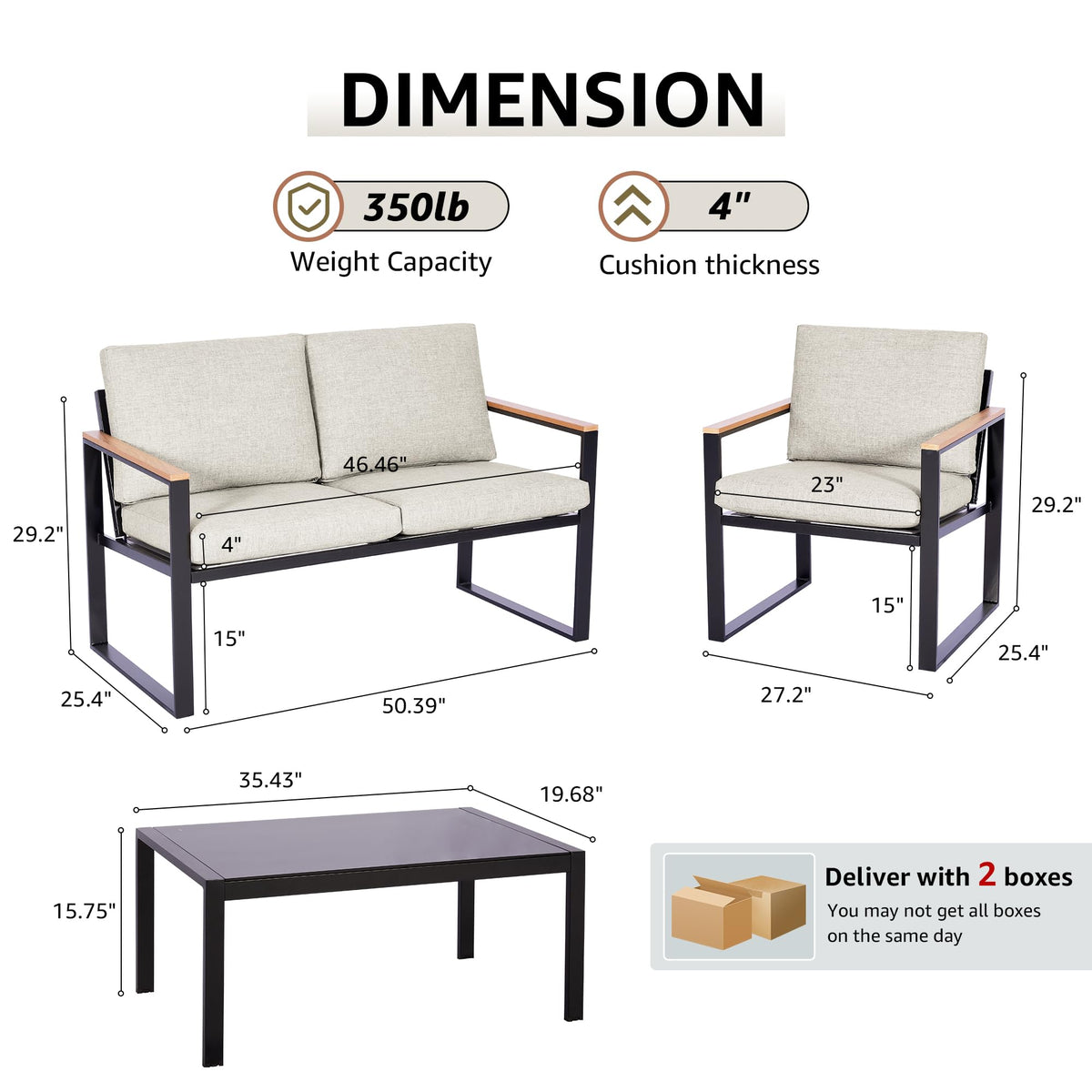 4 Piece Metal Patio Conversation Set with Olefin Cushions