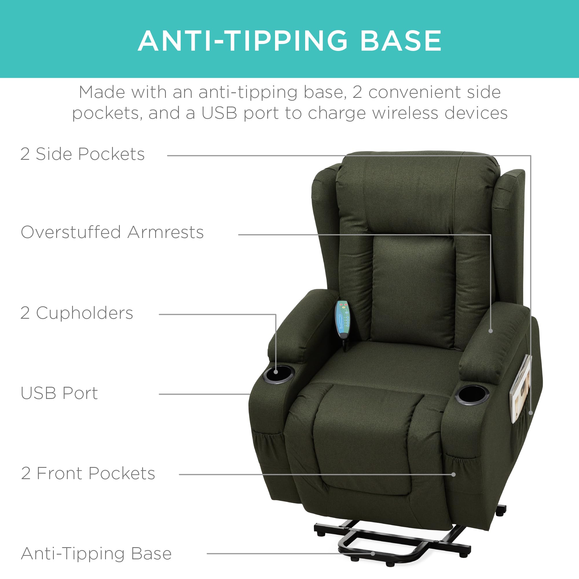 Power Lift Recliner Chair with Massage and Heat