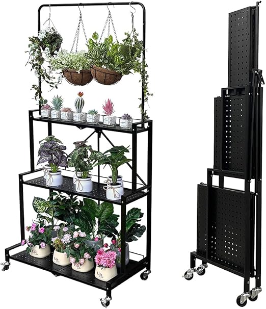 4-Tier Foldable Plant Stand with Wheels