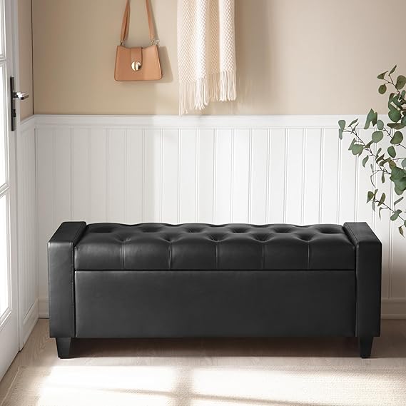 Upholstered Storage Bench with Hinge