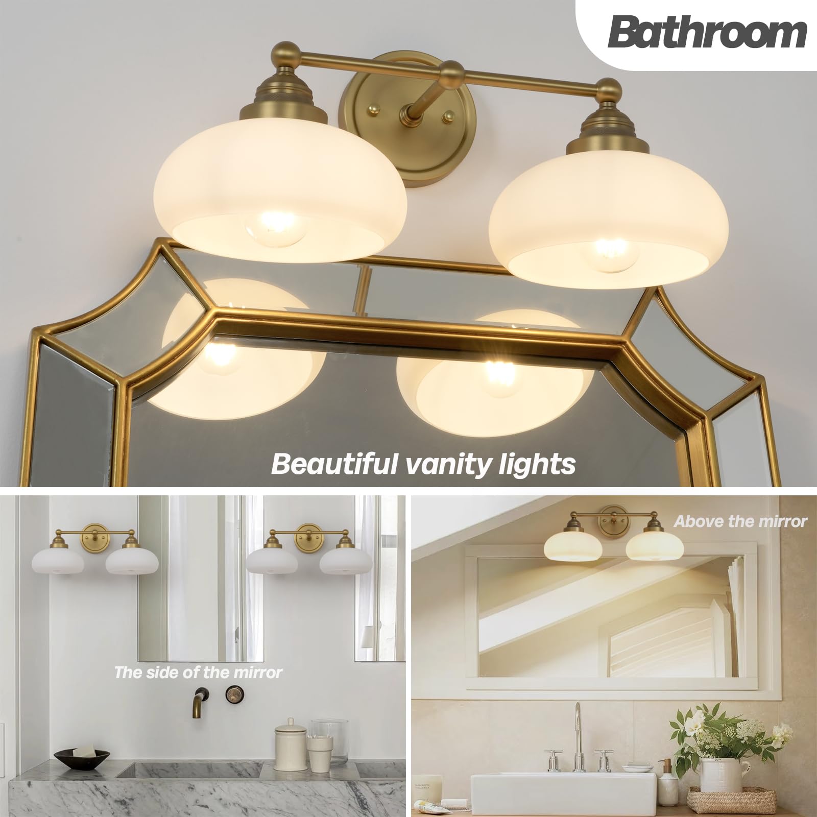 Vintage 2-Light Wall Sconce with Milk White Glass Shade