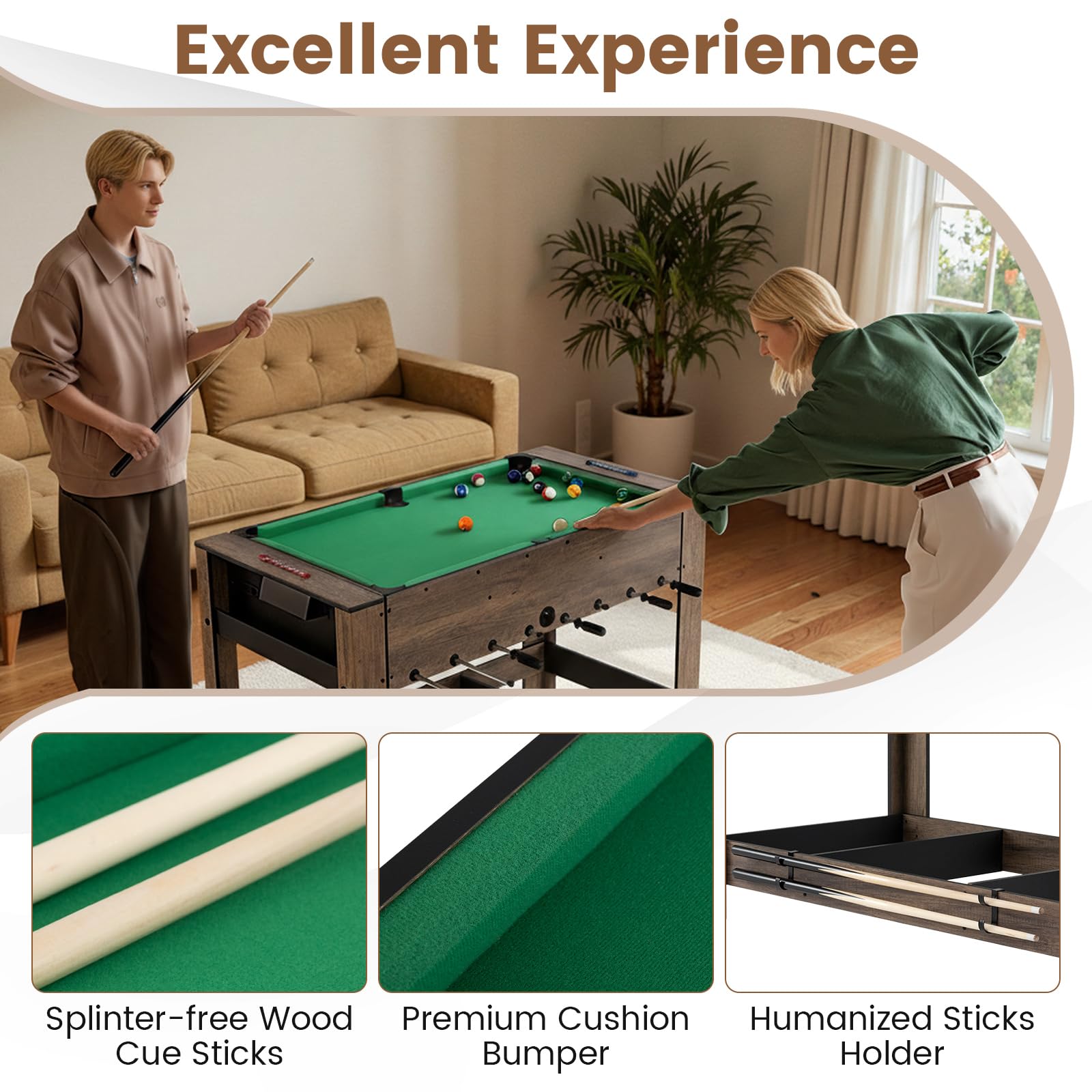 48" 2-in-1 Swivel Multi Game Table with Foosball and Pool