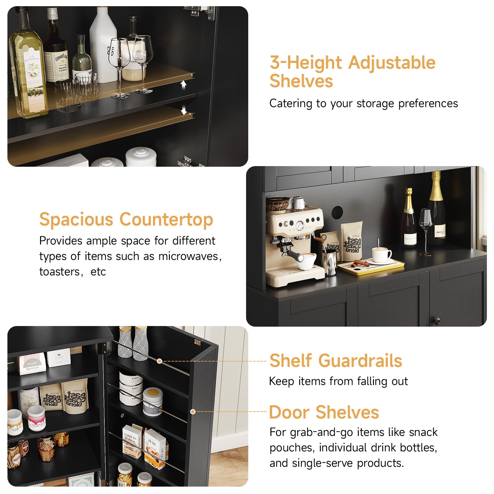 71" Tall Kitchen Pantry Storage Cabinet with Microwave Stand