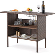 Outdoor Wicker Bar Table with Storage
