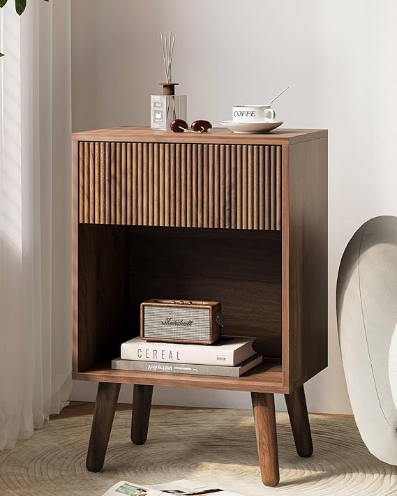 Modern White Oak Nightstand with Drawer and Open Shelf