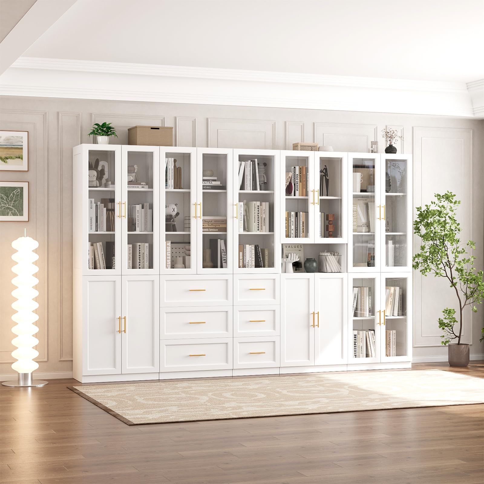 5-Tier Bookcase with Glass Doors and Drawers