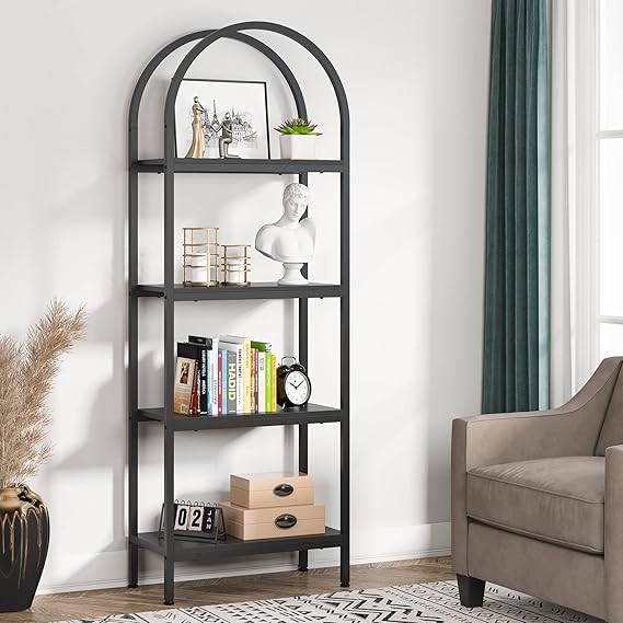 4-Tier Open Bookshelf 70.8" Industrial Wood Storage Shelves