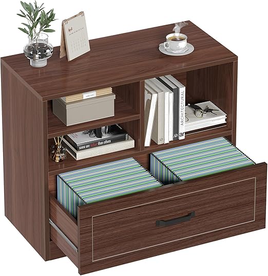 Lateral Filing Cabinet with Drawer and Storage Shelves
