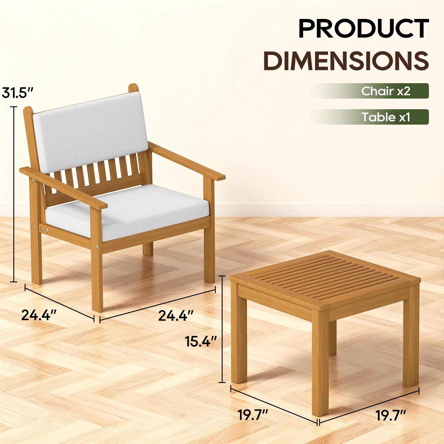 3-Piece Acacia Wood Patio Bistro Set