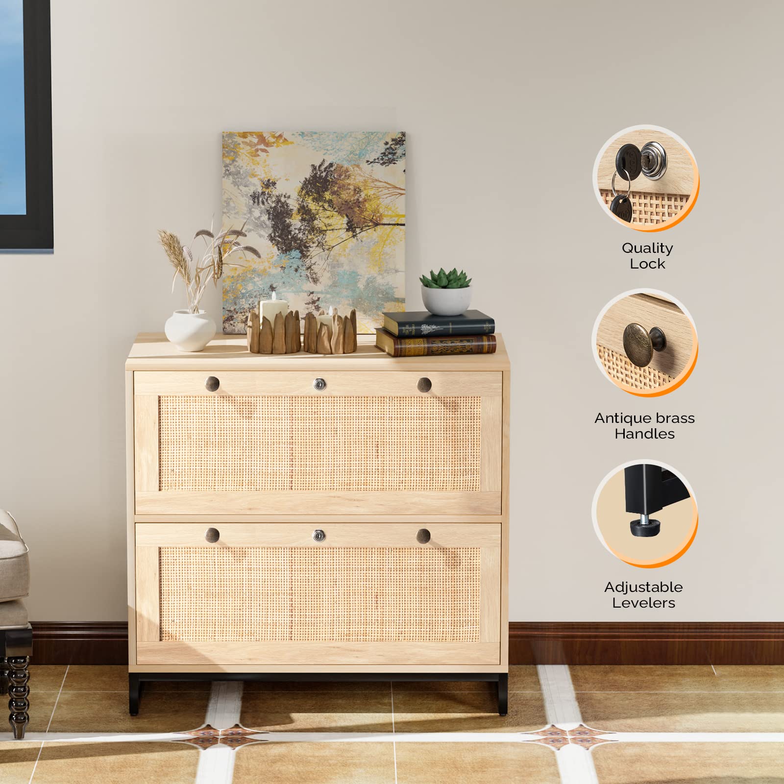 Rattan Lateral File Cabinet with Lock