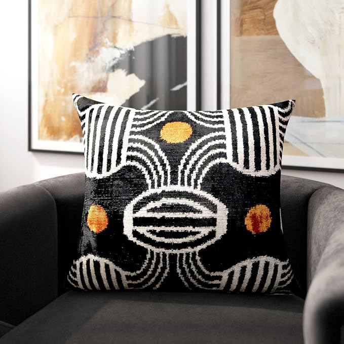 Handmade Velvet Throw Pillow 16x24 - Down Feather Fill Geometric Striped Design