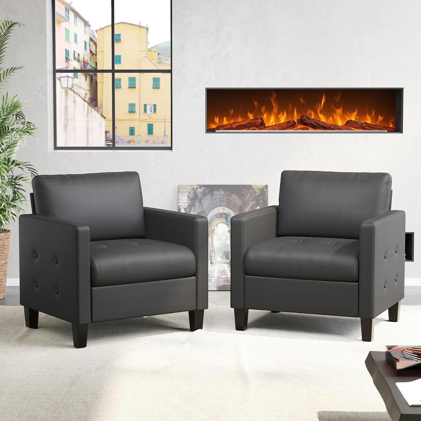 Black Faux Leather Accent Chair Set of 2