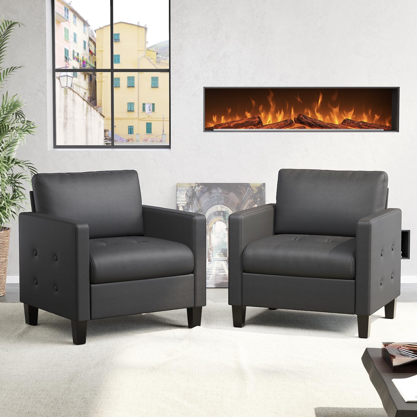 Black Faux Leather Accent Chair Set of 2