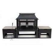 70 Inch Rectangular Outdoor Fireplace with Side Tables