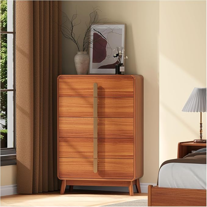 5-Drawer Mid-Century Modern Dresser with Metal Handles
