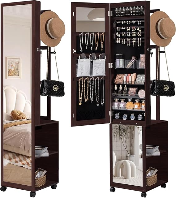 8 LED Jewelry Cabinet Armoire with Full-Length Mirror