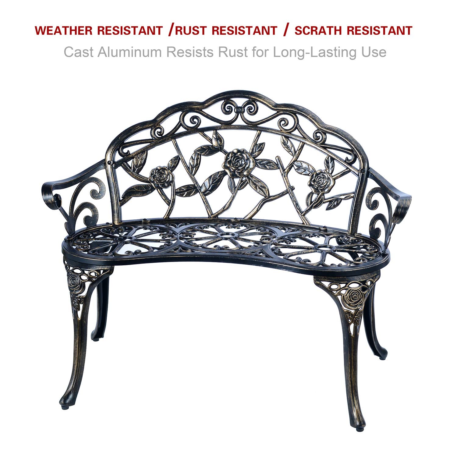 Cast Aluminum Outdoor Bench Copper Antique Double Seat