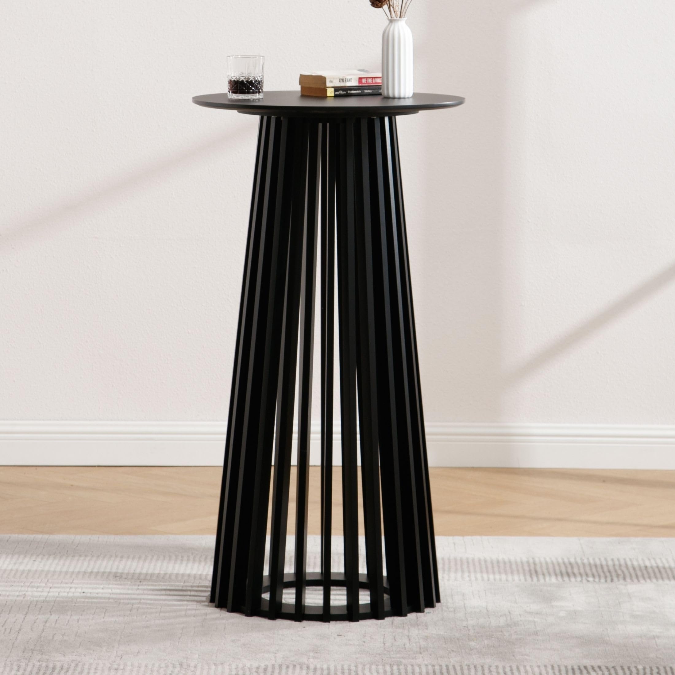 Round Bar Table 43.5" High Modern Wood Cocktail Table
