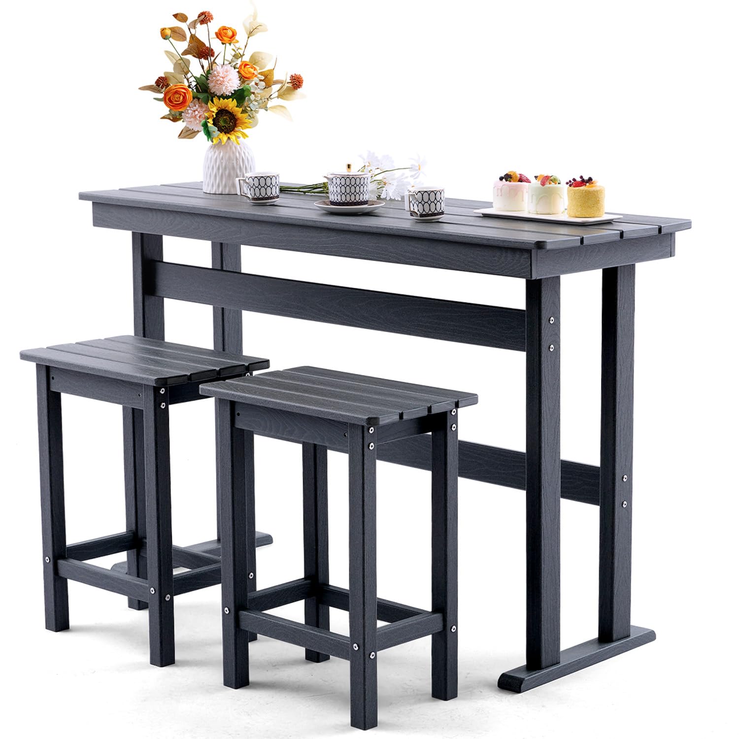 3 Piece HDPE Outdoor Bar Height Table and Chairs Set