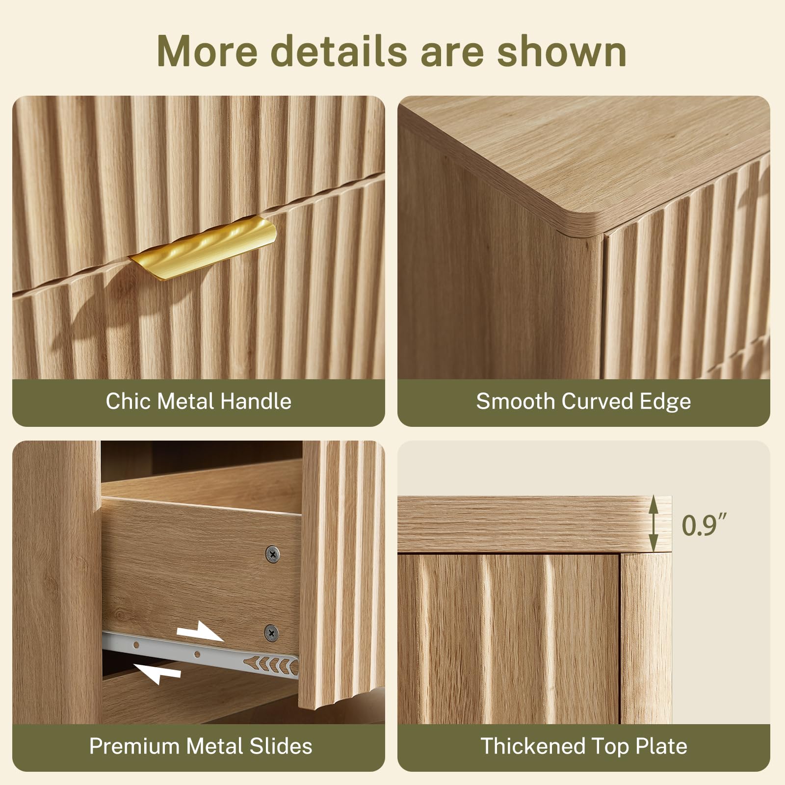 Fluted 6-Drawer Dresser with Metal Handles
