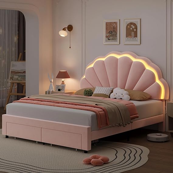 Queen LED Platform Bed with Storage