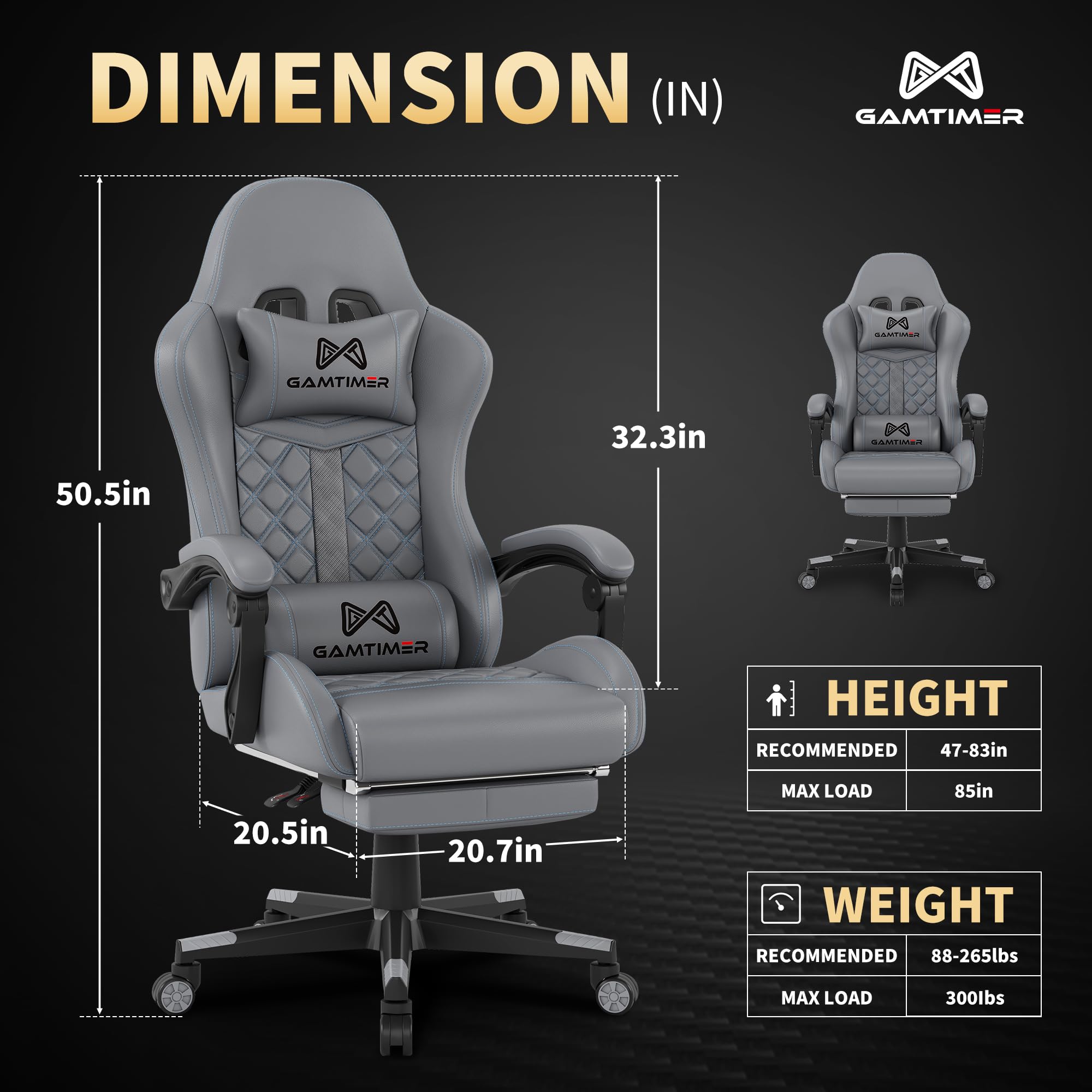 High Back Gaming Chair with Footrest and Lumbar Support