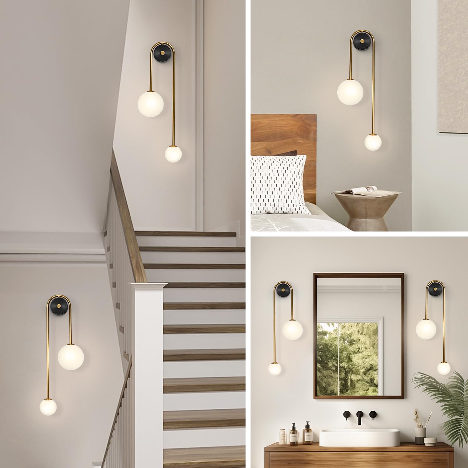 Globe Glass Wall Sconce 2-Light Modern Brushed Brass