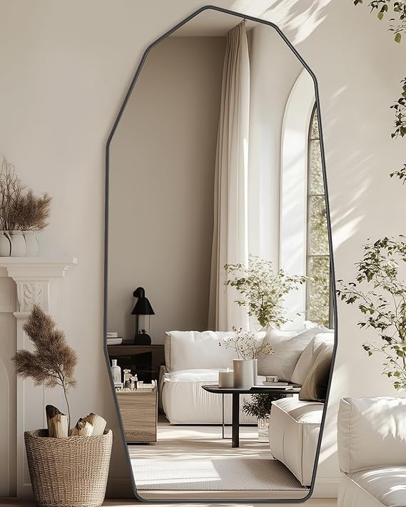 Full Length Mirror 71x28 Irregular Diamond Shape Black Aluminum Frame