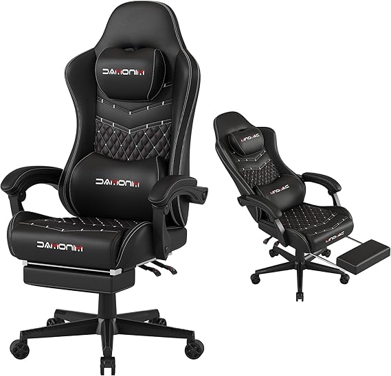 Ergonomic Gaming Chair with Retractable Footrest - 400lb Capacity