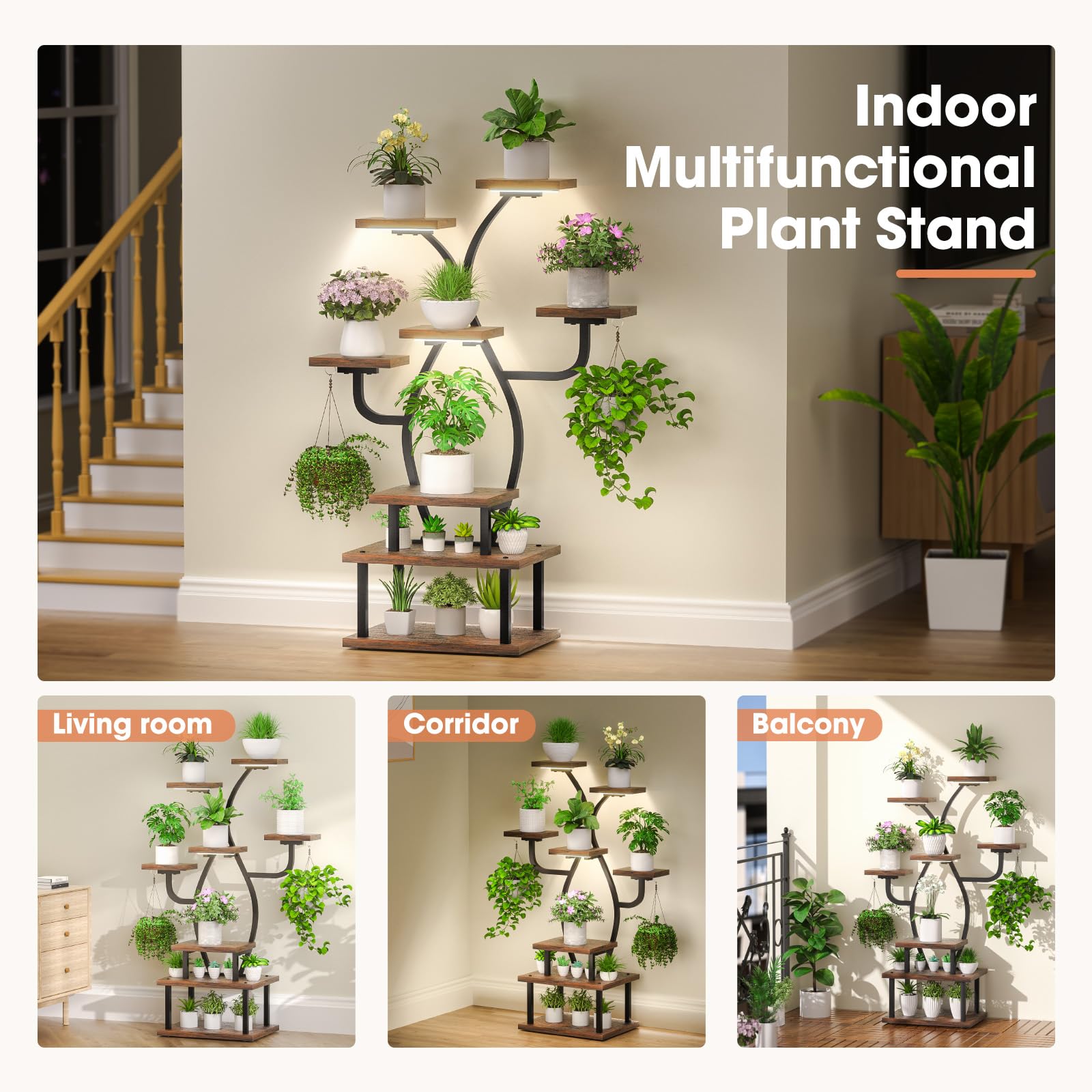 8-Tiered Indoor Plant Stand with Grow Light