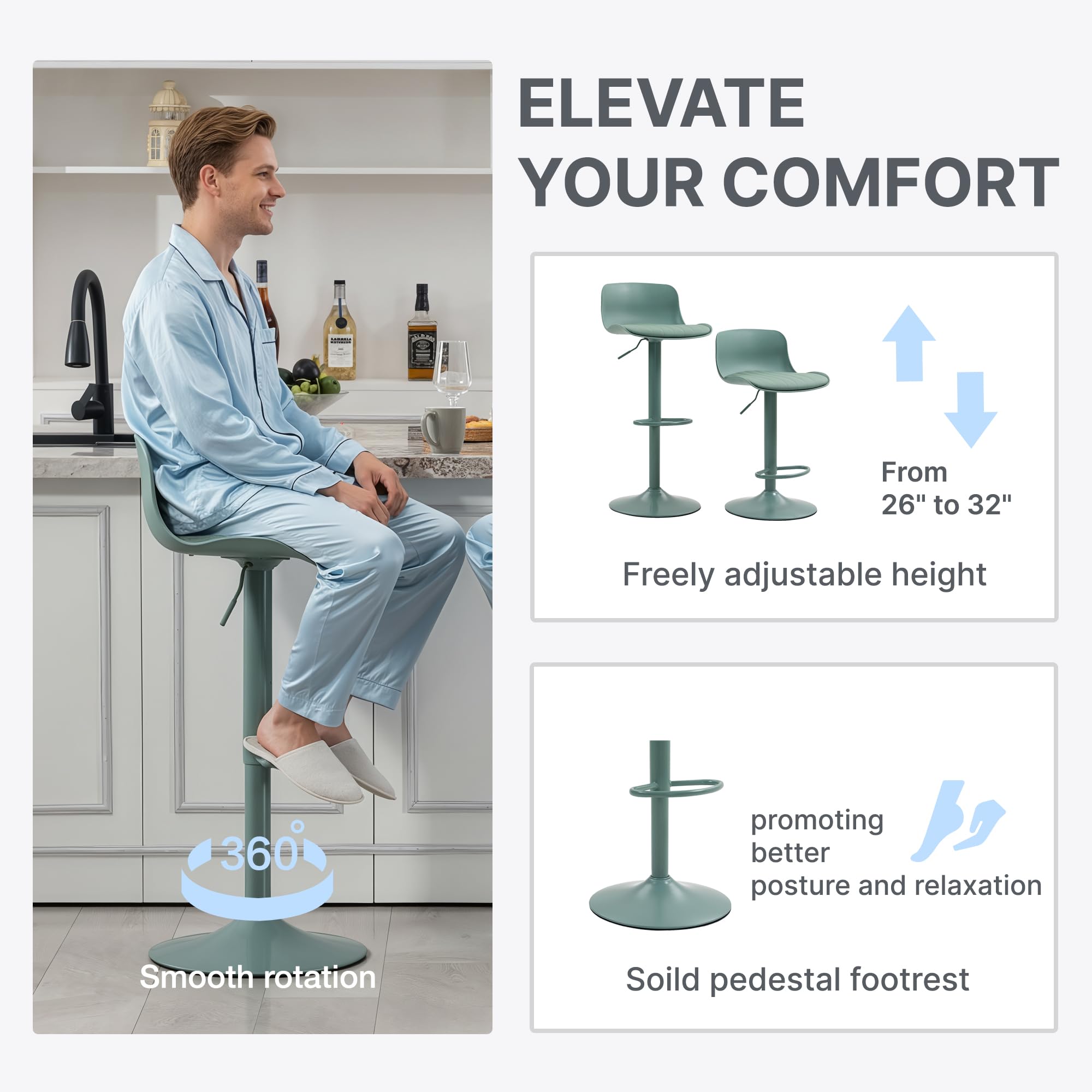 Modern Swivel Bar Stools with Adjustable Height - Set of 4